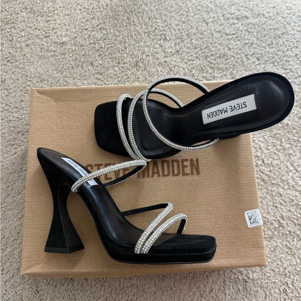 Steve Madden Black Heels with Silver Straps